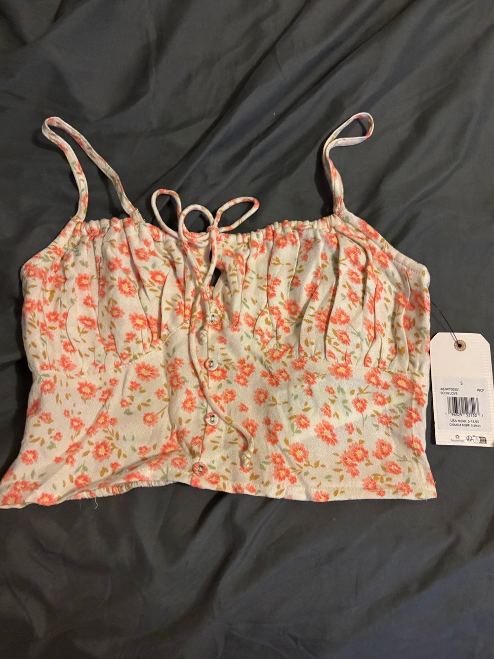 Billabong Floral Tie-Front Cropped Cami Top - Coral Floral Size small